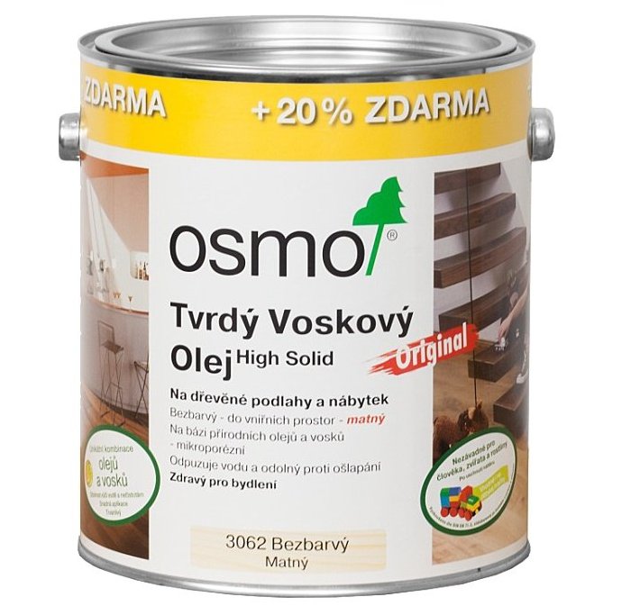 OSMO tvrdý voskový olej Originál 3062 bezbarvý mat , objem:3l