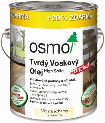 OSMO tvrdý voskový olej Originál 3032 bezbarvý hedvábný polomat, objem:3l